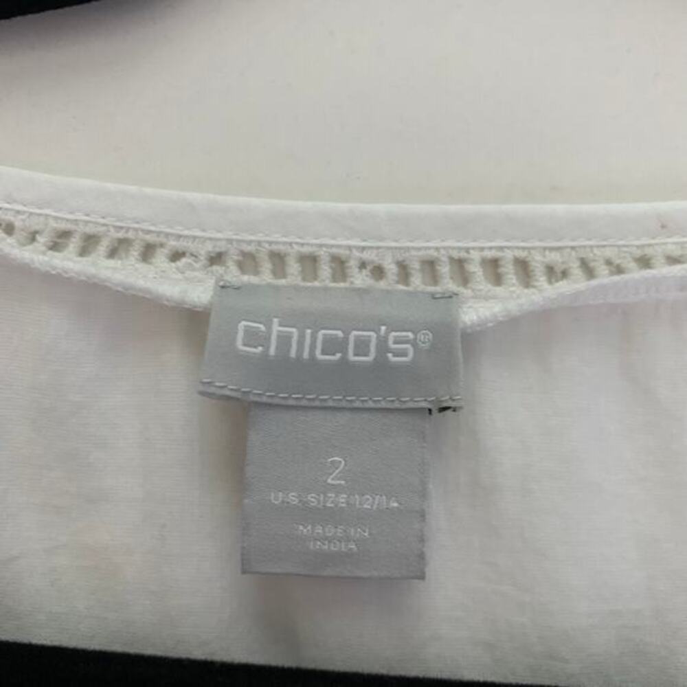 CHICO'S Blouse Embroidered‎ Lace Cutout V-Neck Quarter Sleeve Boho Cottagecore - Picture 11 of 14